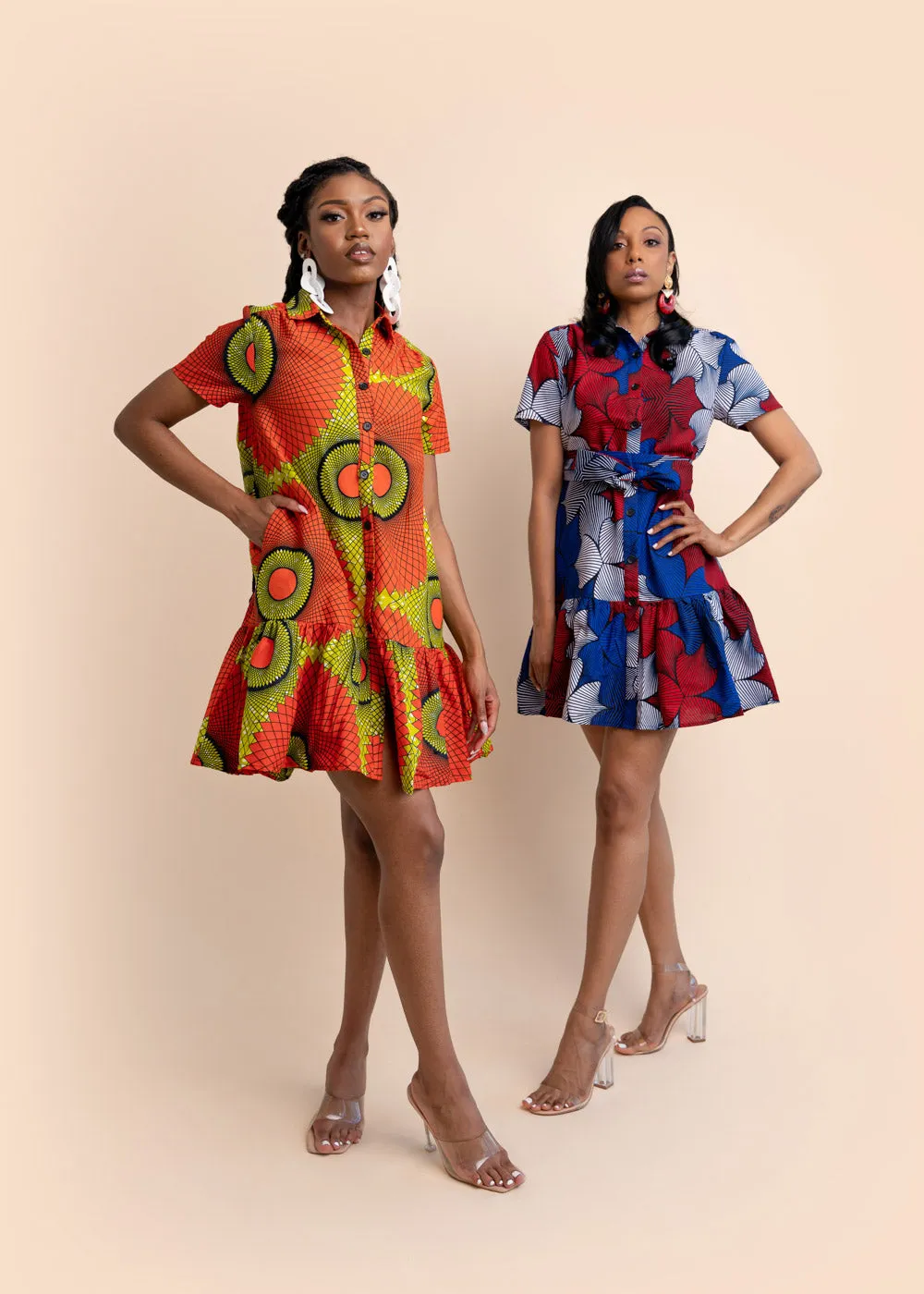 Nakira African Print Dress (Blue-Red)