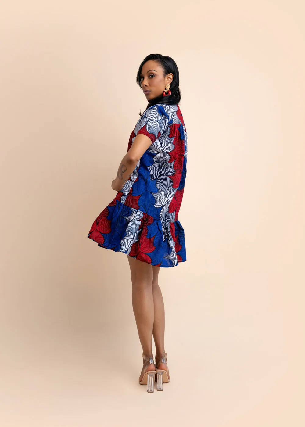 Nakira African Print Dress (Blue-Red)