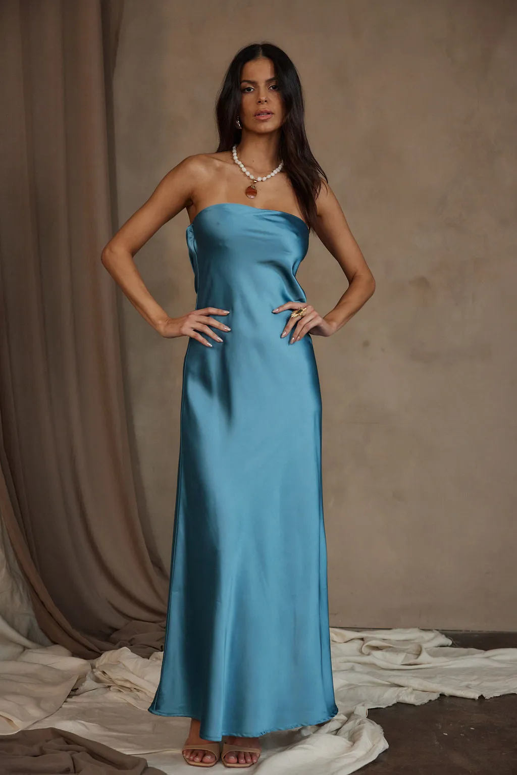 Natalia Solid Blue Strapless Maxi Dress