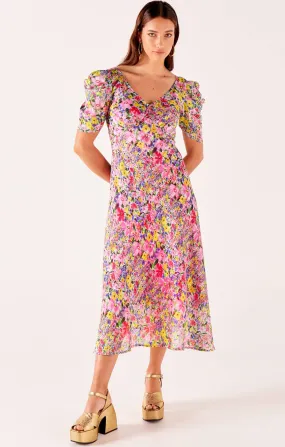 New Blooms Midi Dress in Pink Floral