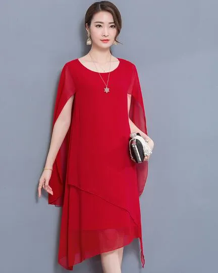 New Chiffon cape dress elegant formal Dinner dresses for women plus size 4xl 5xl summer 2019 robe party noble red clothing