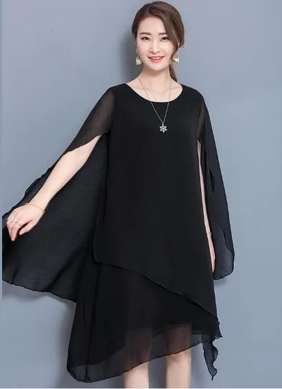 New Chiffon cape dress elegant formal Dinner dresses for women plus size 4xl 5xl summer 2019 robe party noble red clothing