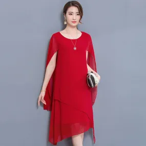 New Chiffon cape dress elegant formal Dinner dresses for women plus size 4xl 5xl summer 2019 robe party noble red clothing