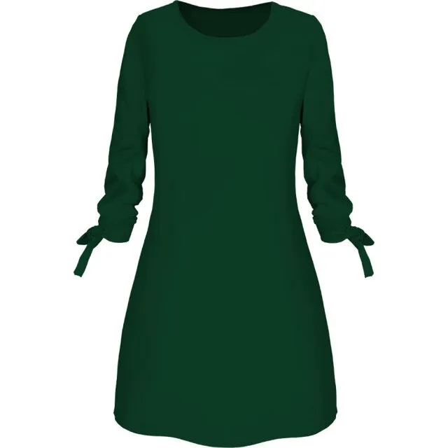 New Dress For Women O-neck Solid Bow Elegant Winter Straigth Dress Spring Loose Mini Dresses Plus Size Ropa De Mujer 2021