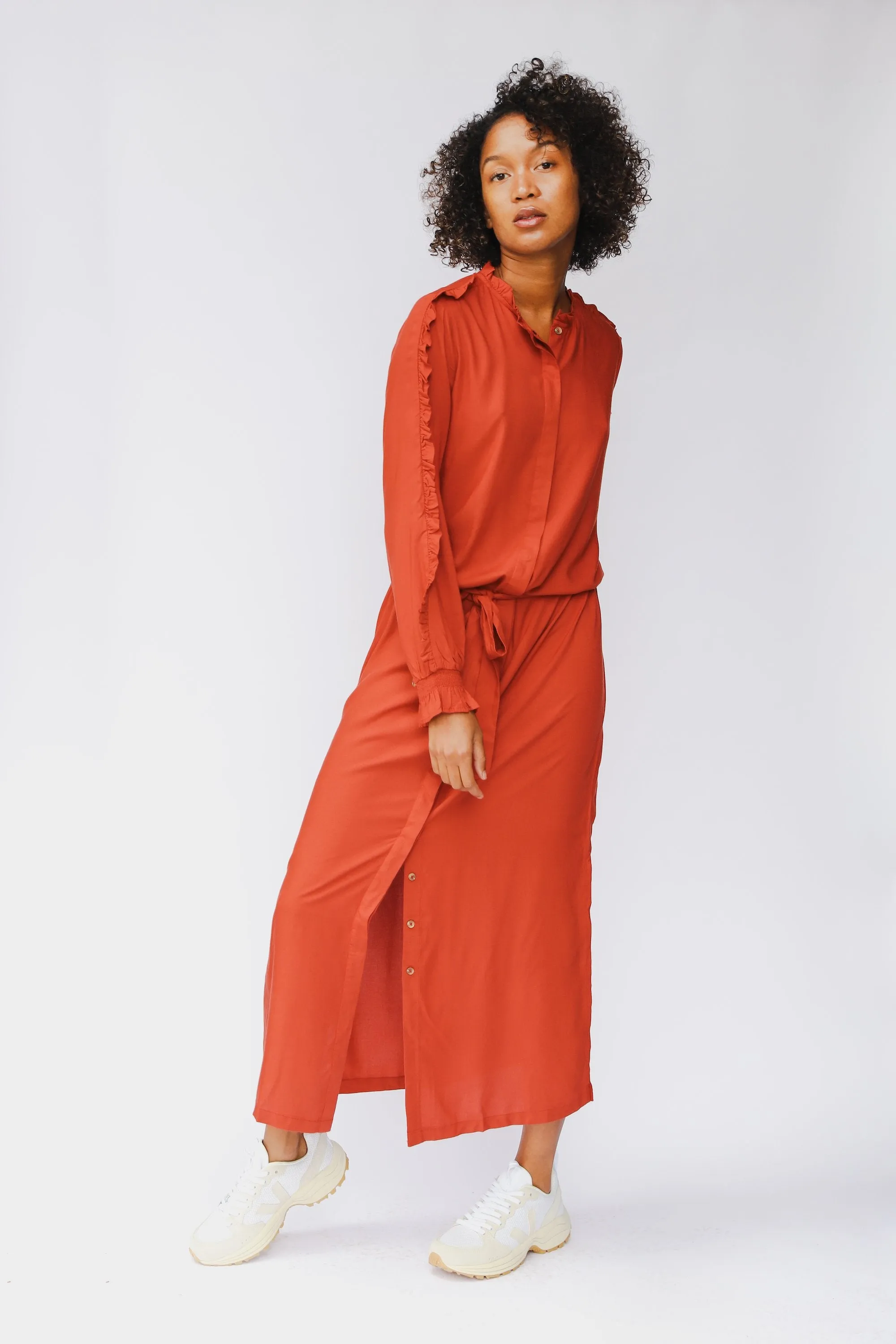 Elegant Barn Red Nupur Maxi Dress with Flattering Silhouette and Comfortable Fit