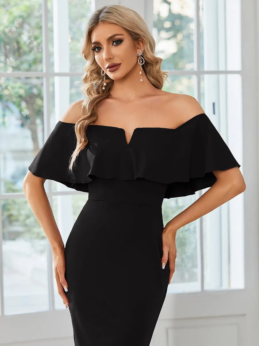 Off shoulder Lotus Sleeve Bodycon Mermaid Wholesale Wedding Guest Dresses