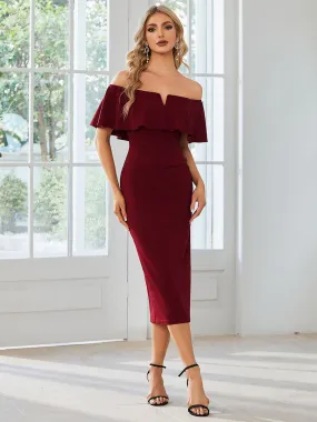 Off shoulder Lotus Sleeve Bodycon Mermaid Wholesale Wedding Guest Dresses