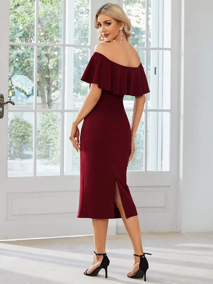 Off shoulder Lotus Sleeve Bodycon Mermaid Wholesale Wedding Guest Dresses