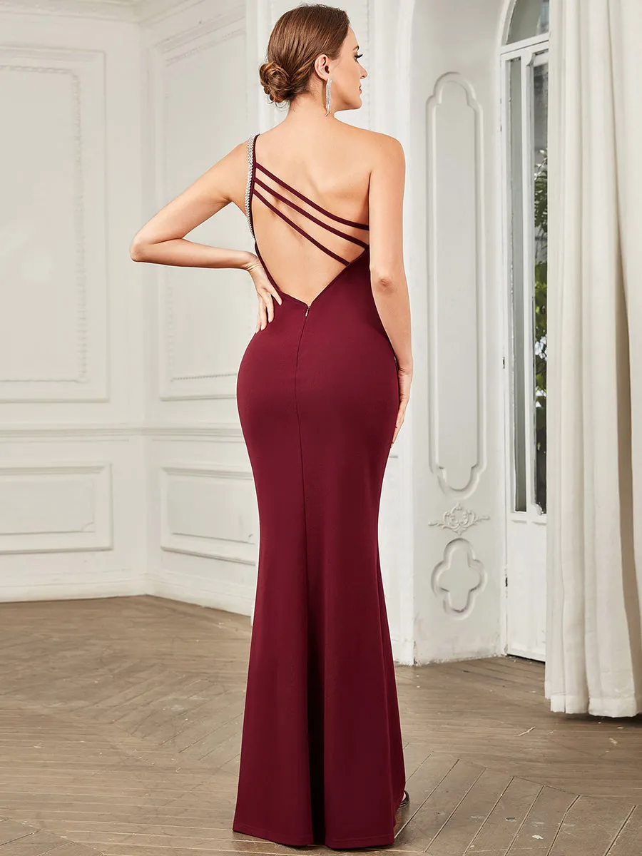 One Shoulder Backless Fishtail Sleeveless Wholesale Evening Dresses