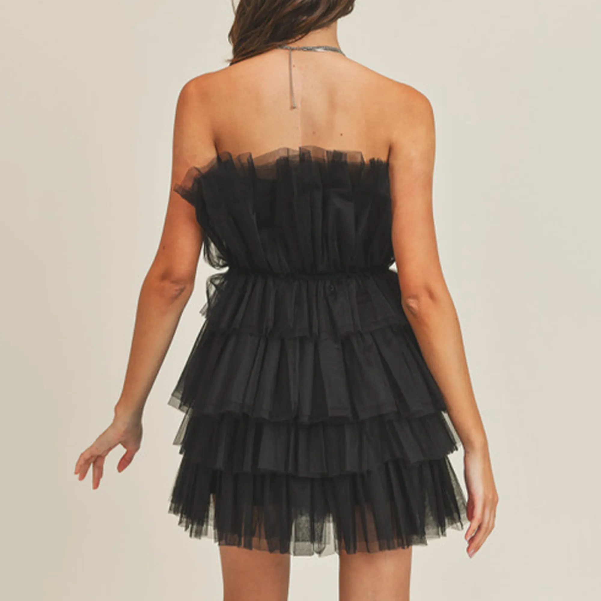 Organza Tube Ruffle Mini Dress