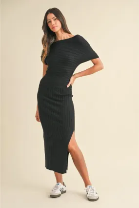 Patricia Knit Ribbed One Shoulder Midi Dress - Black