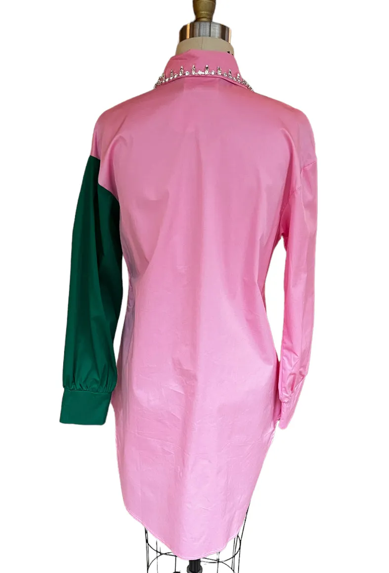 Pink and Green Embellished Shirtdress