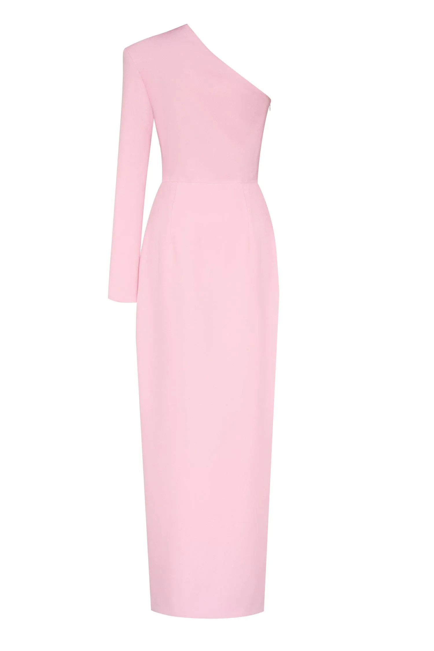 Pink Long-sleeved dress with sharp shoulder cut