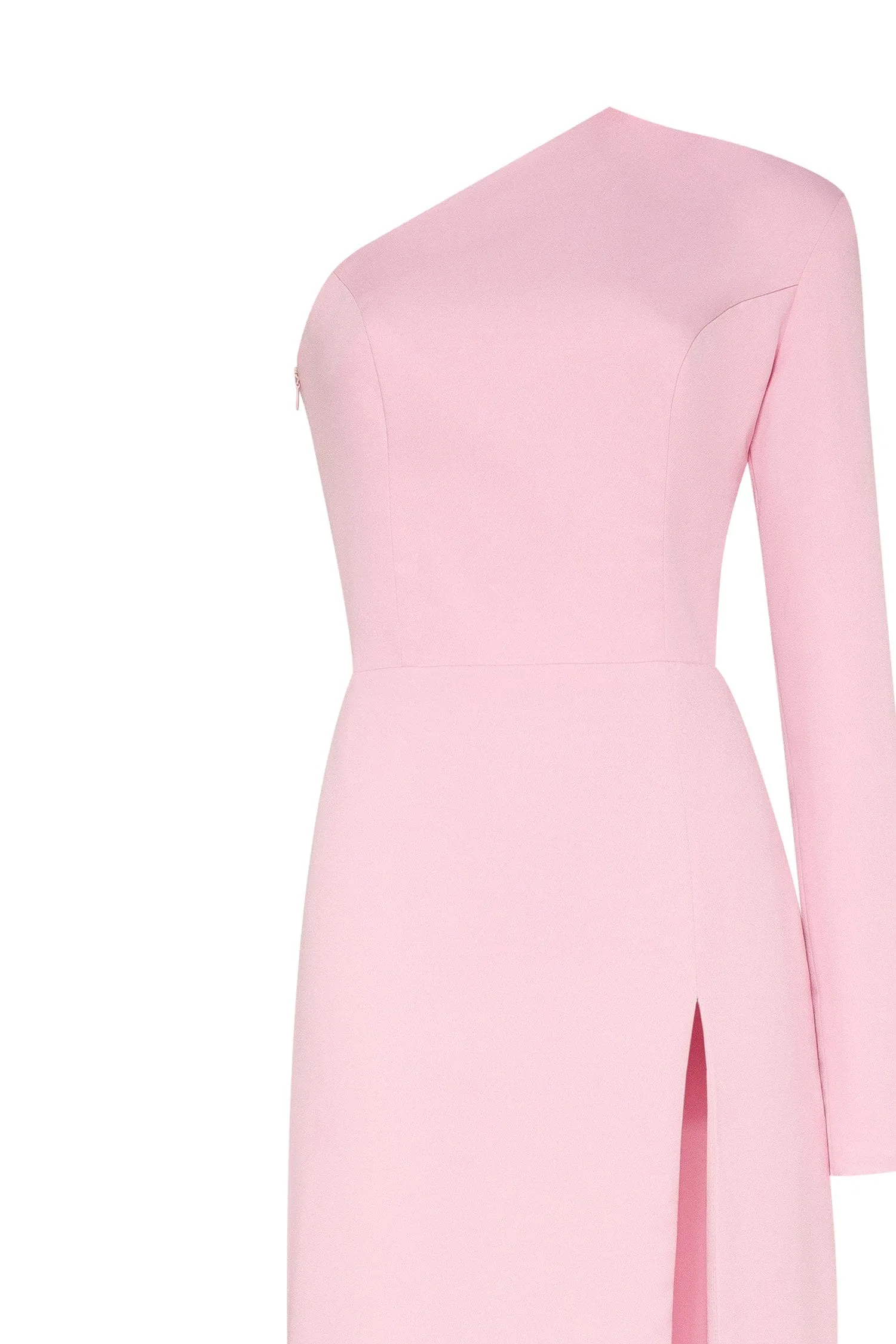 Pink Long-sleeved dress with sharp shoulder cut