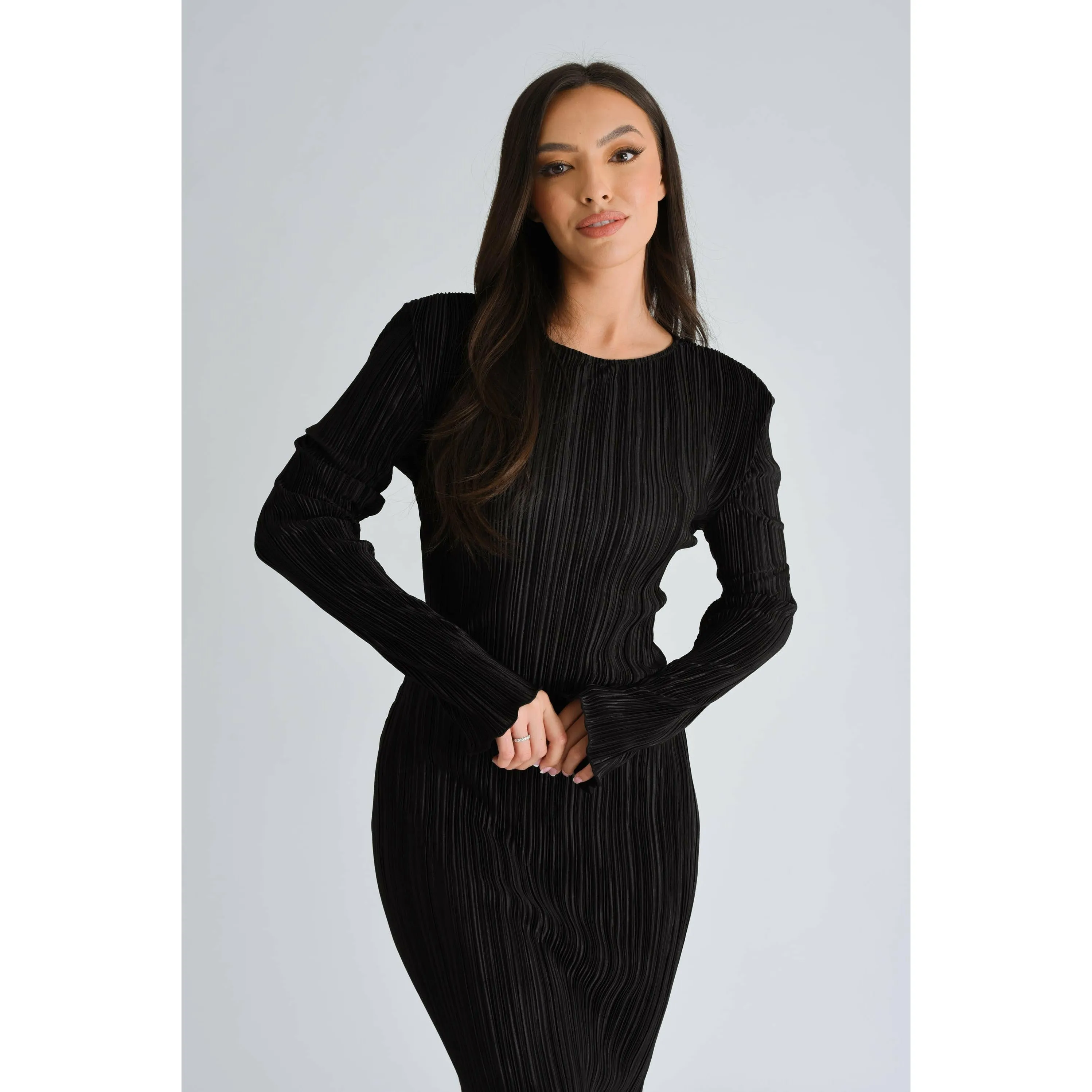 Pleated Maxi Dress - Black