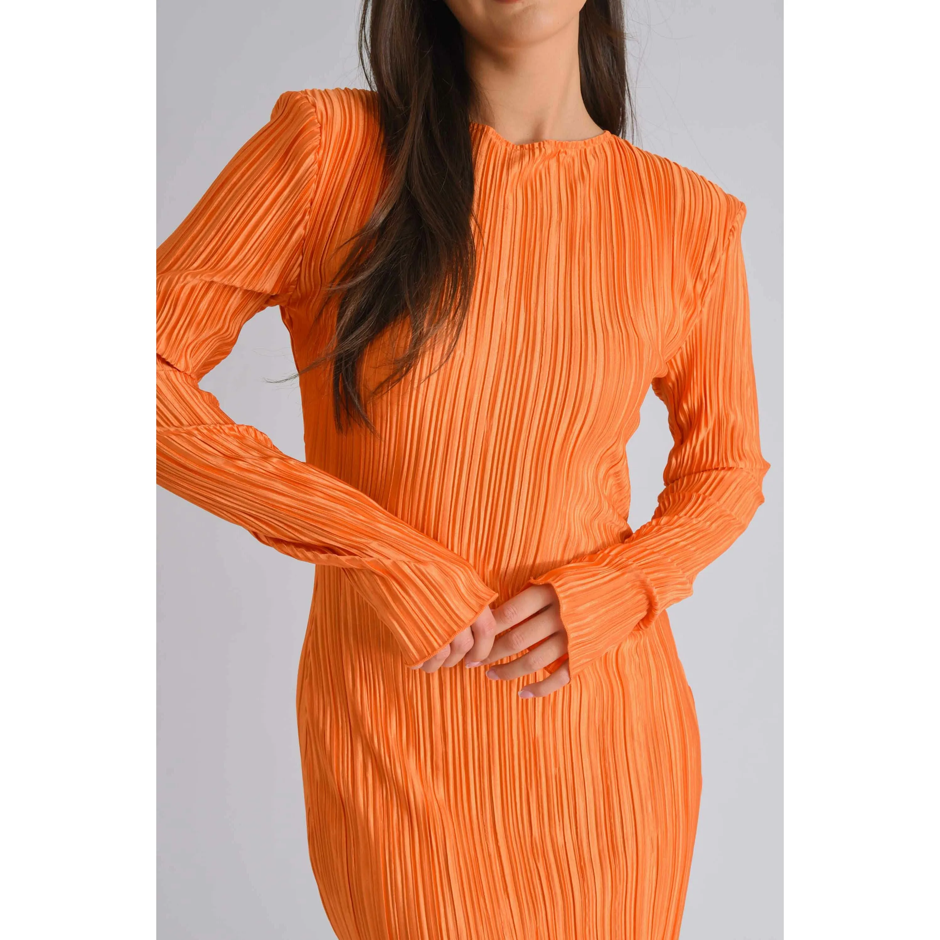 Pleated Maxi Dress - Orange