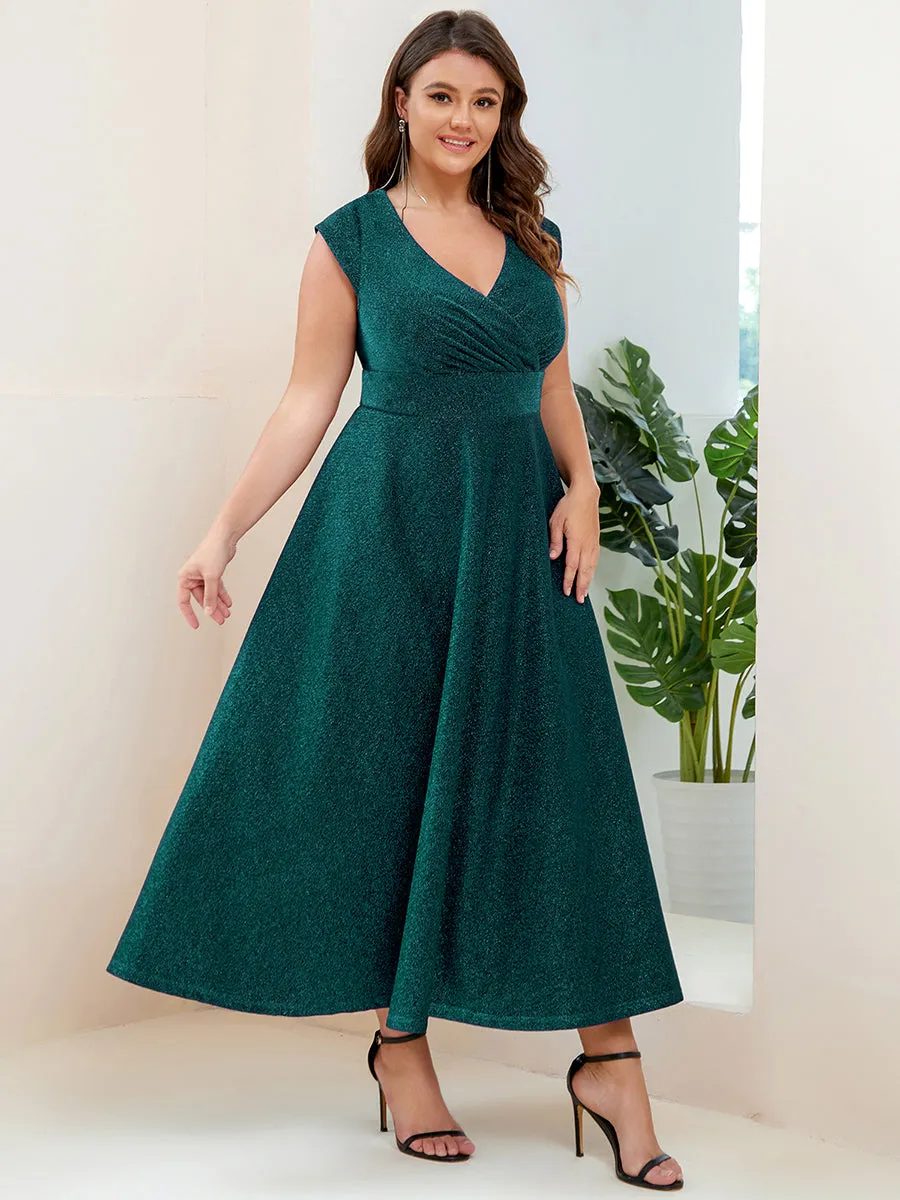 Plus Deep V Neck Floor Length A Line Sleeveless Wholesale Evening Dresses