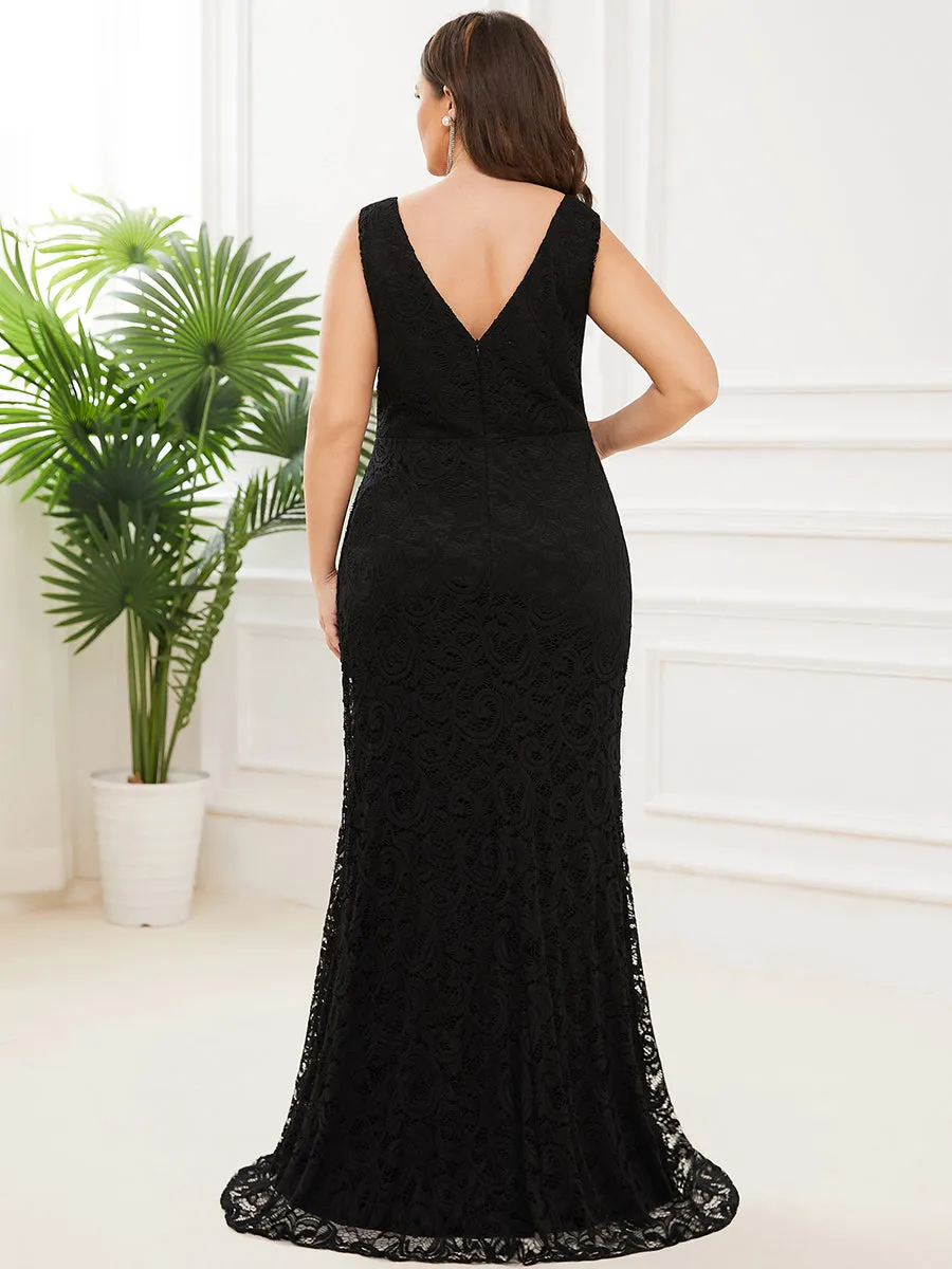 Plus Deep V Neck Sleeveless Fishtail Floor Length Wholesale Evening Dresses