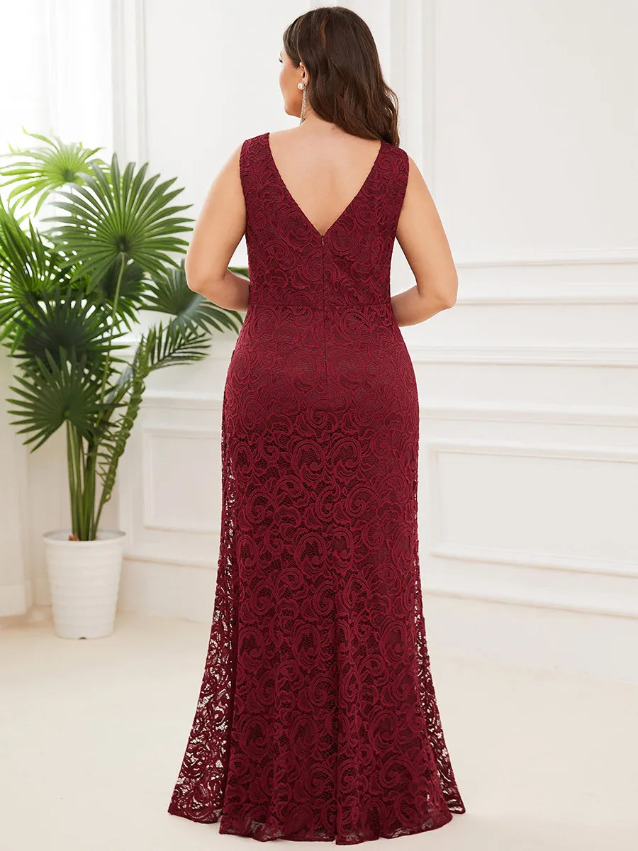 Plus Deep V Neck Sleeveless Fishtail Floor Length Wholesale Evening Dresses