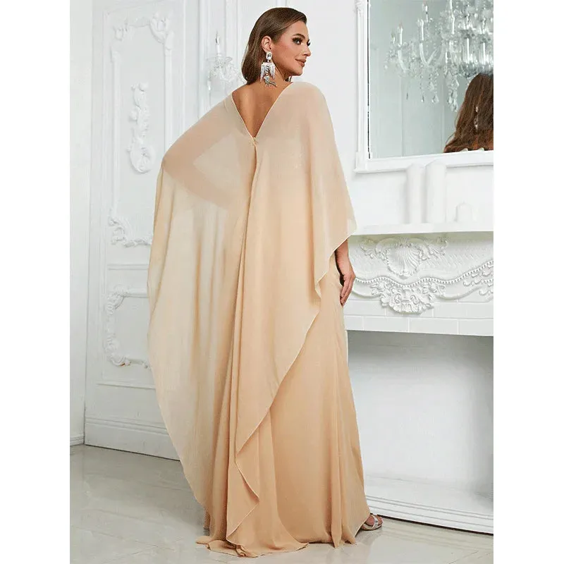 Plus Size Chiffon Sequin Elegant Shawl Evening Gown