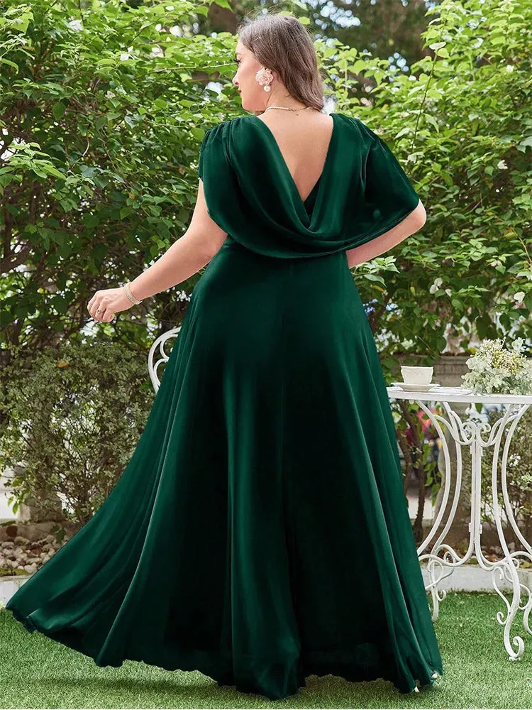 Plus Size Draped Cowl Neckline Chiffon A-Line Evening Dress