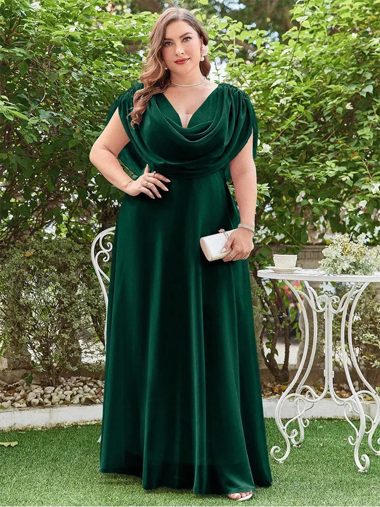 Plus Size Draped Cowl Neckline Chiffon A-Line Evening Dress