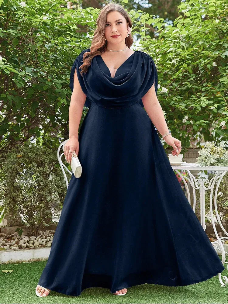 Plus Size Draped Cowl Neckline Chiffon A-Line Evening Dress