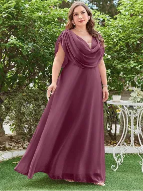 Plus Size Draped Cowl Neckline Chiffon A-Line Evening Dress