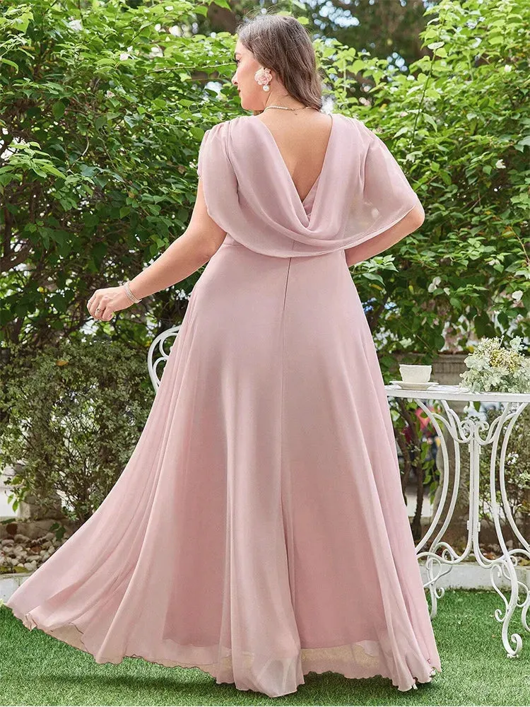 Plus Size Draped Cowl Neckline Chiffon A-Line Evening Dress