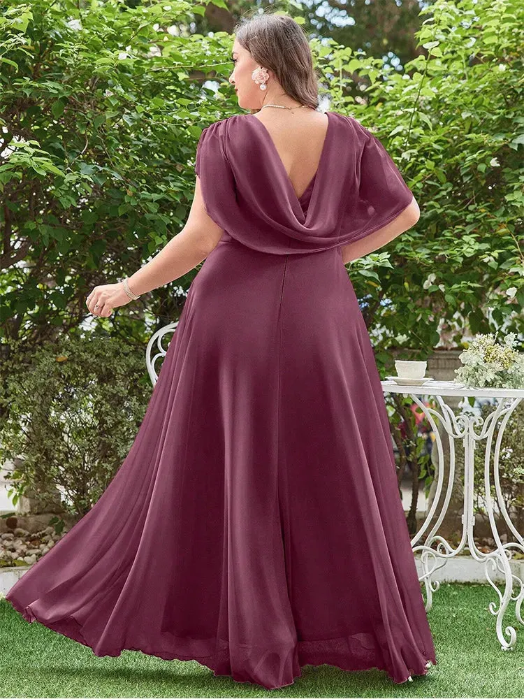 Plus Size Draped Cowl Neckline Chiffon A-Line Evening Dress