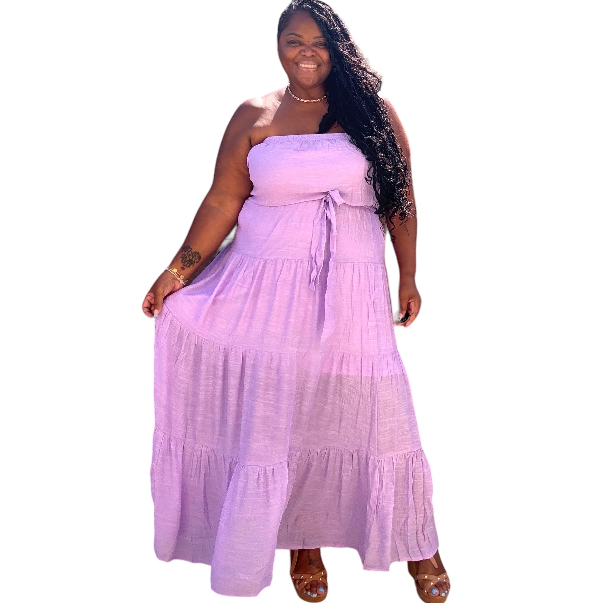 Plus Size Lavender Tube Tiered Maxi Dress