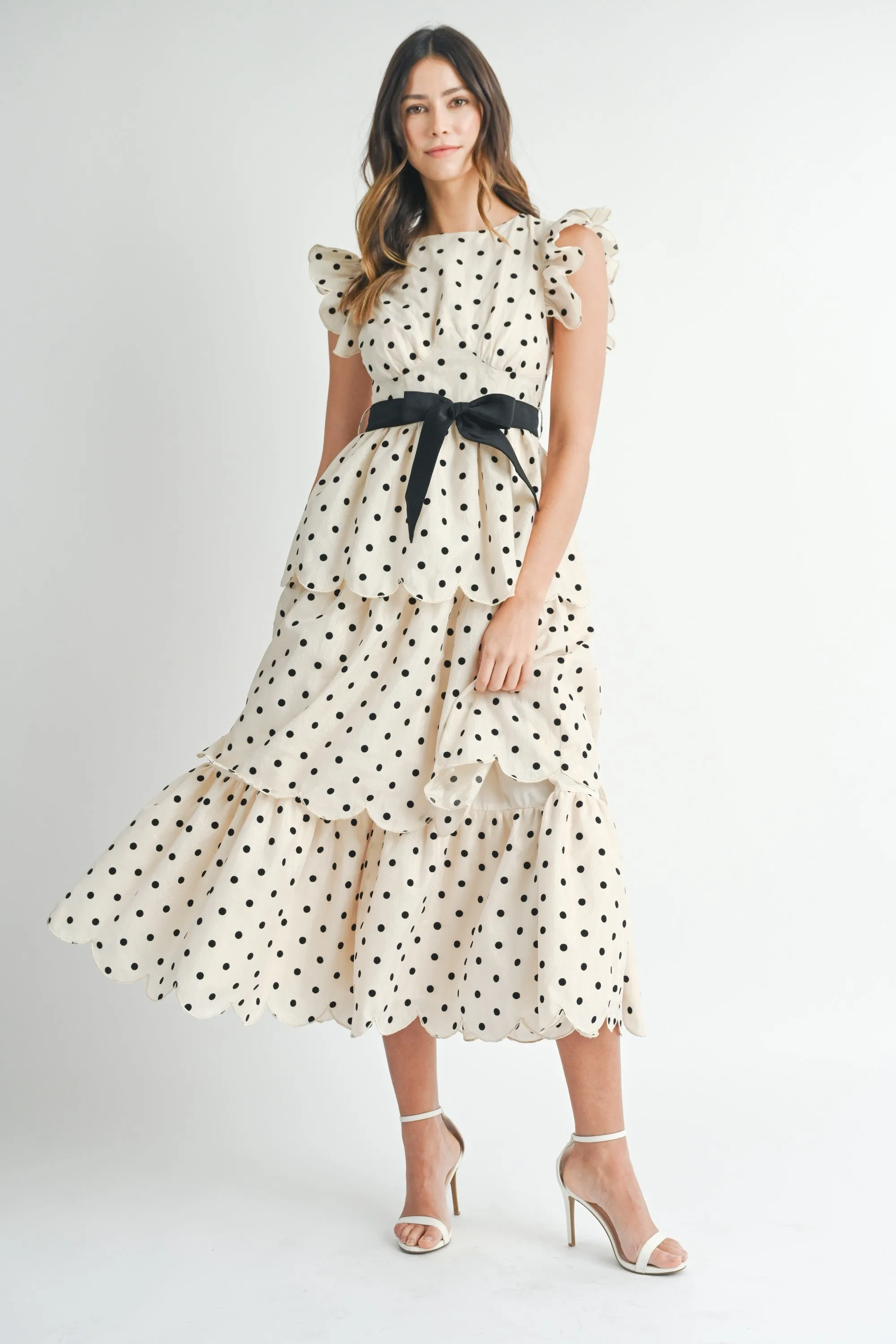 Polkadot Tiered Midi Dress