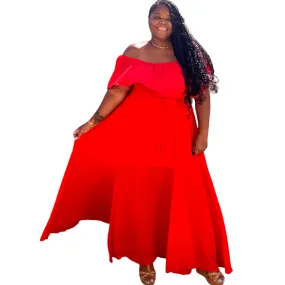 Poppy Red Plus Size Sheer Maxi Dress With Slit