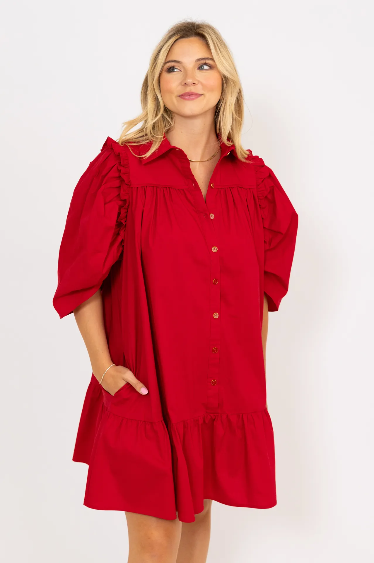 Puff Sleeve Ruffle Dress