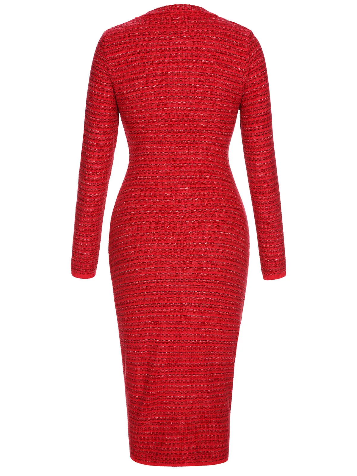 Red 1960s Christmas Jacquard Tweed Pencil Dress