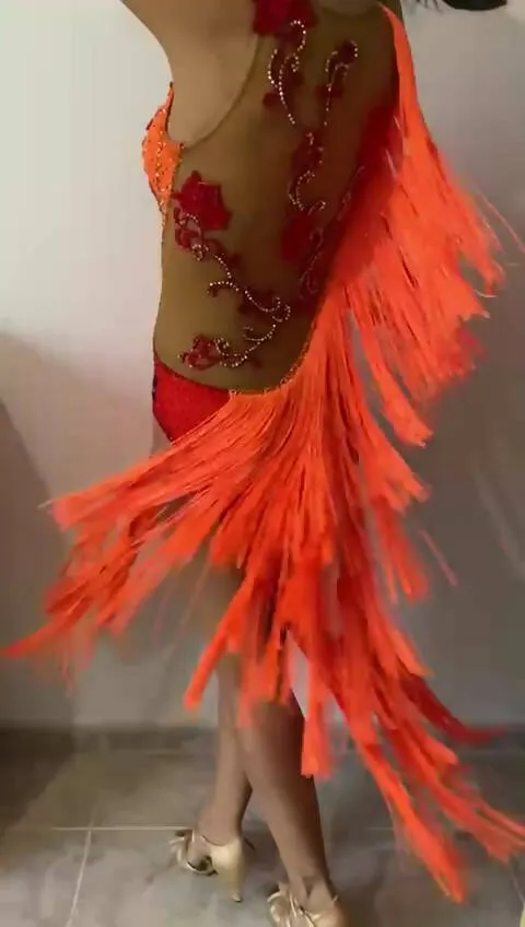 Red, Orange & Gold Latin Competition Dress