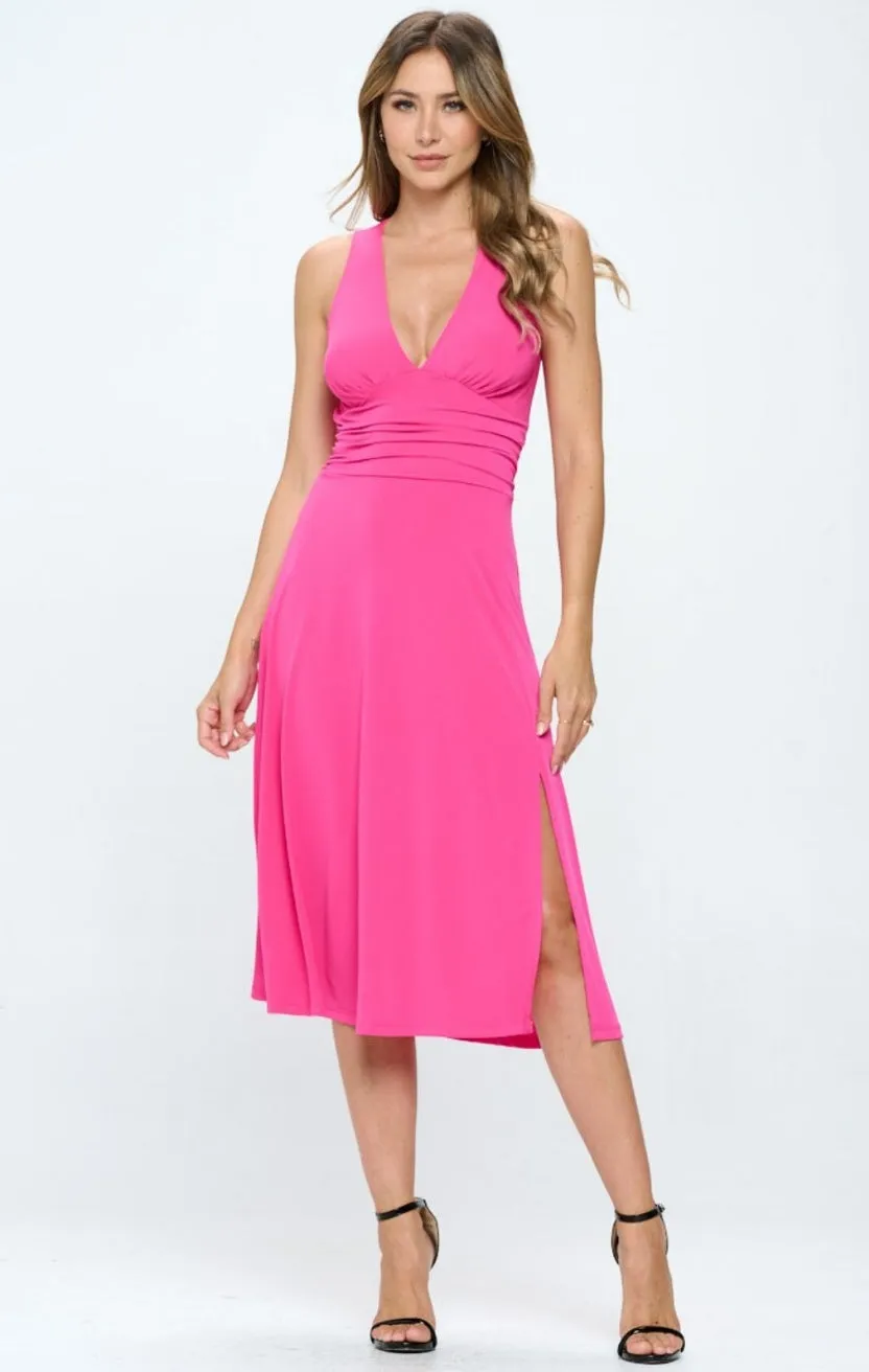 RENEE C, Ruched Waist Sleeveless Slit Dress