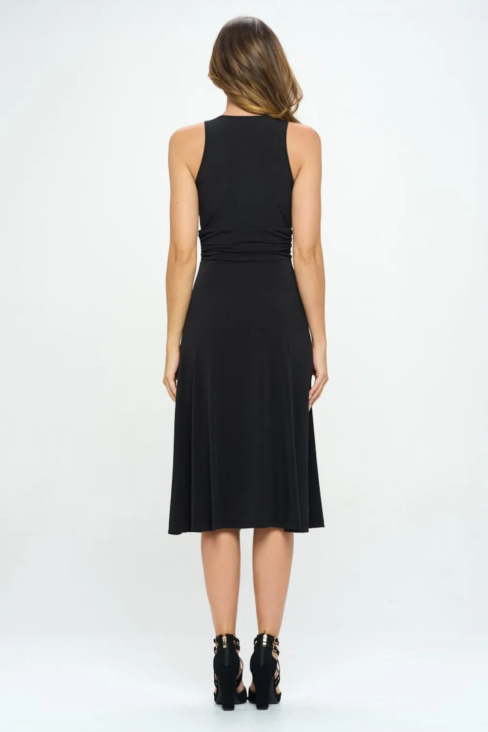 RENEE C, Ruched Waist Sleeveless Slit Dress