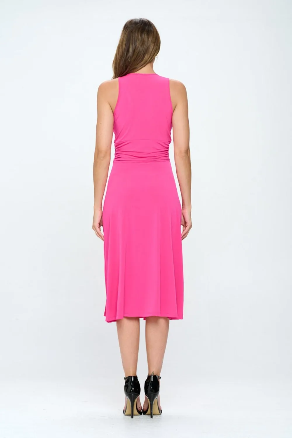 RENEE C, Ruched Waist Sleeveless Slit Dress