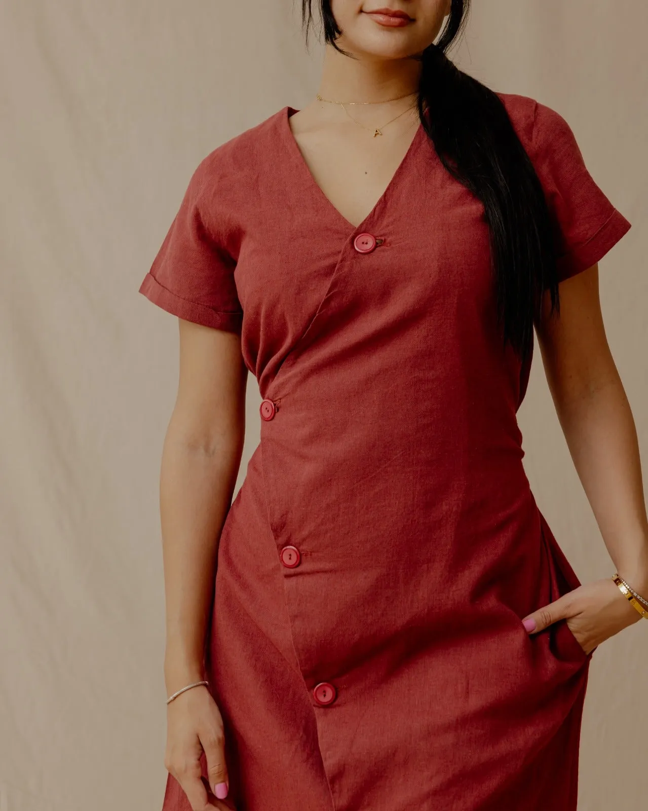 Resort Linen Dress Burgundy