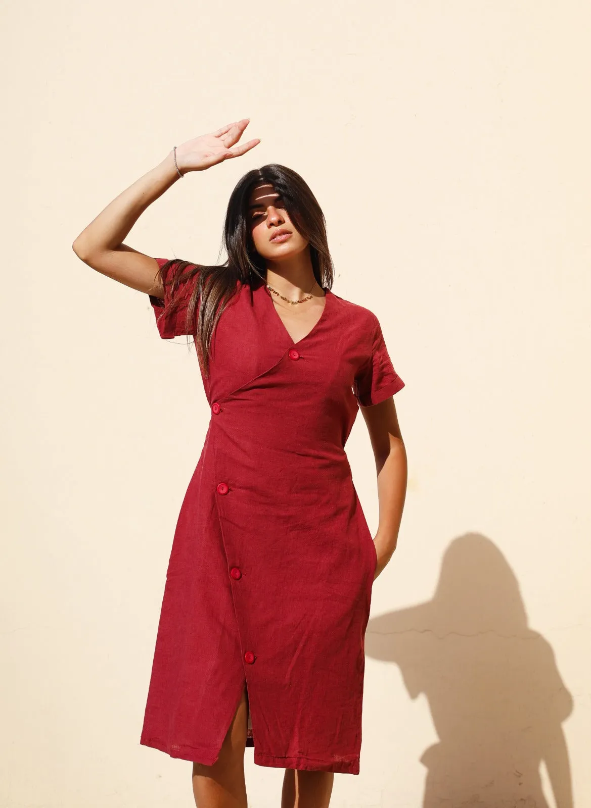 Resort Linen Dress Burgundy