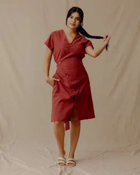 Resort Linen Dress Burgundy