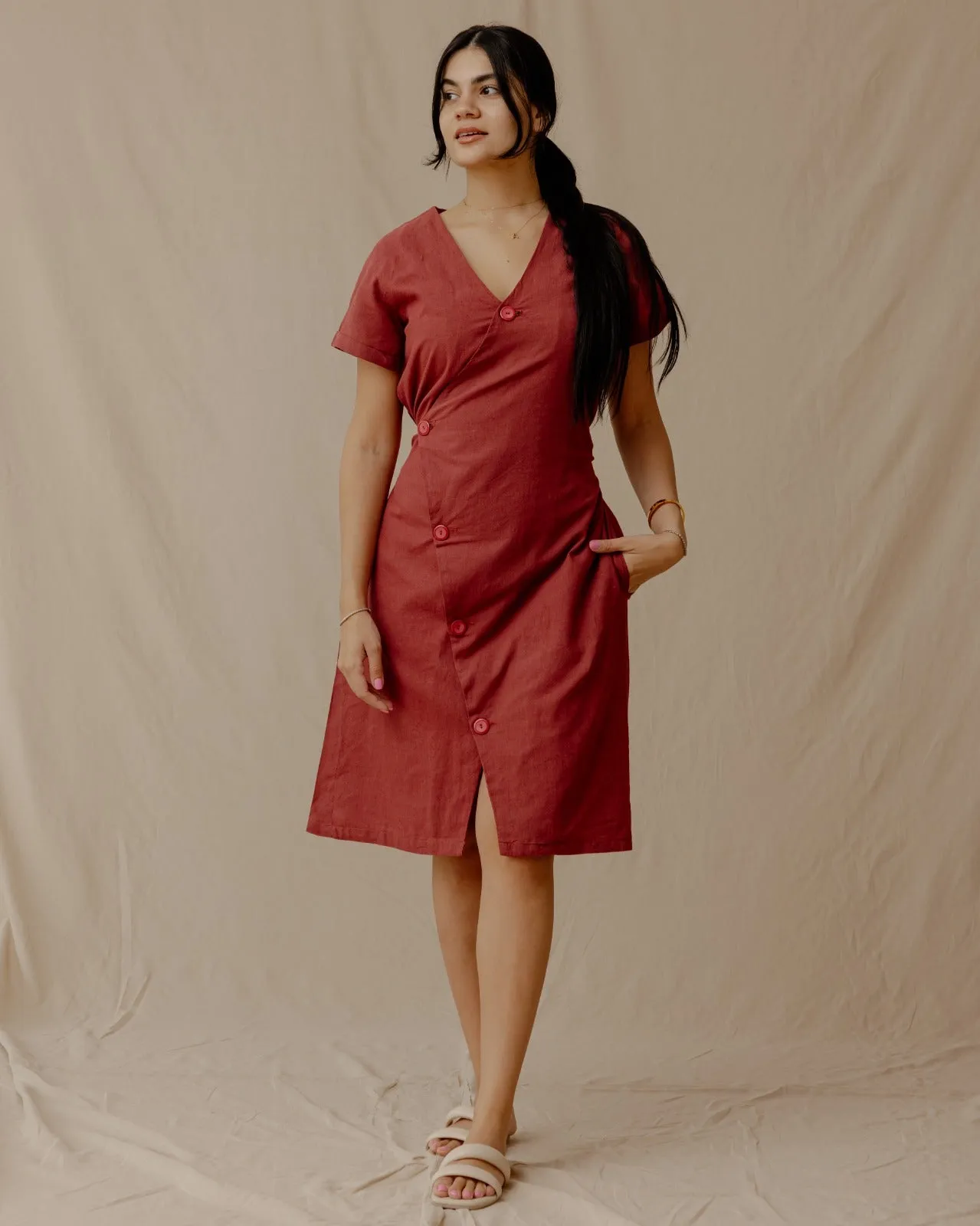 Resort Linen Dress Burgundy