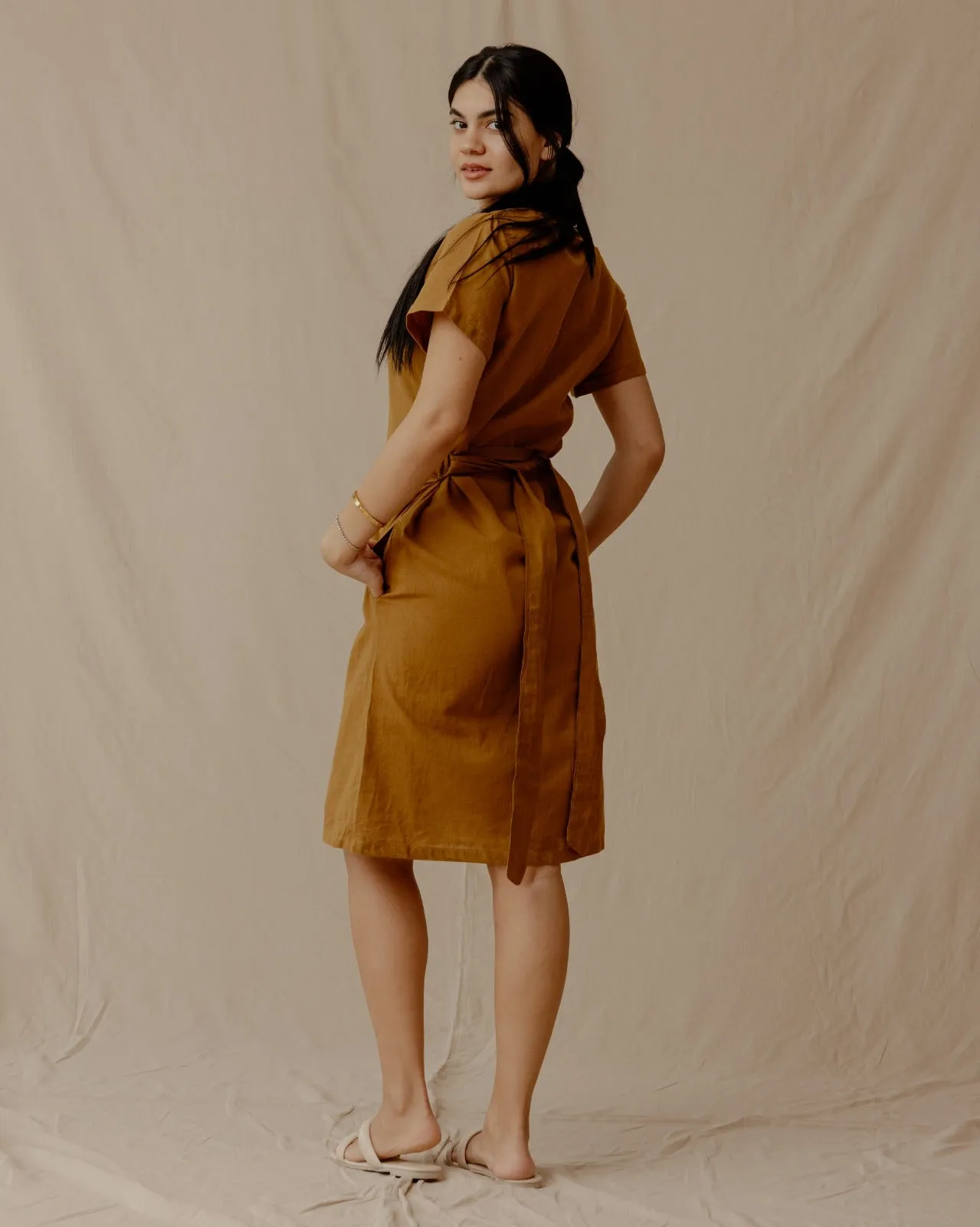 Resort Linen Dress Mustard