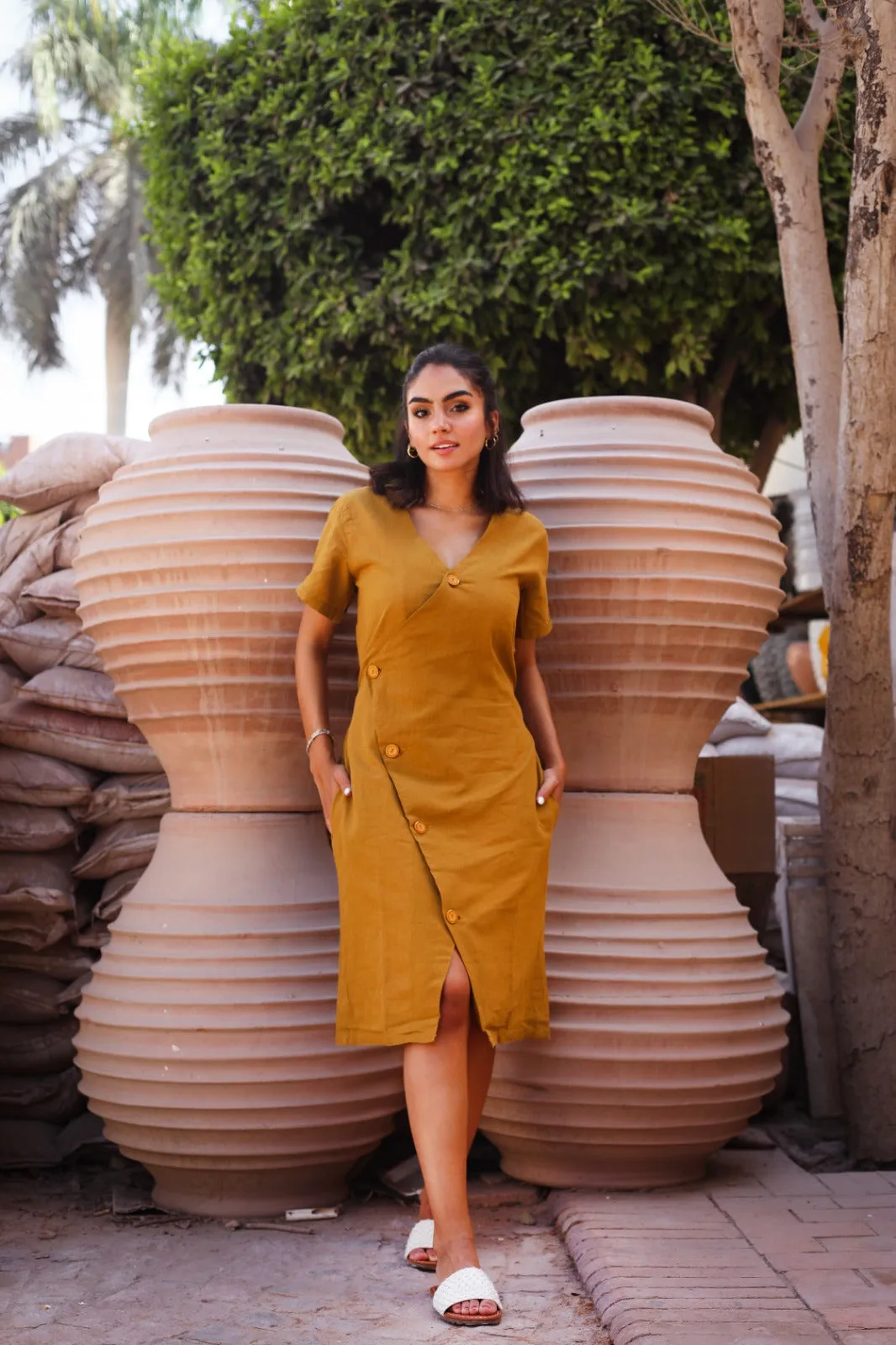 Resort Linen Dress Mustard