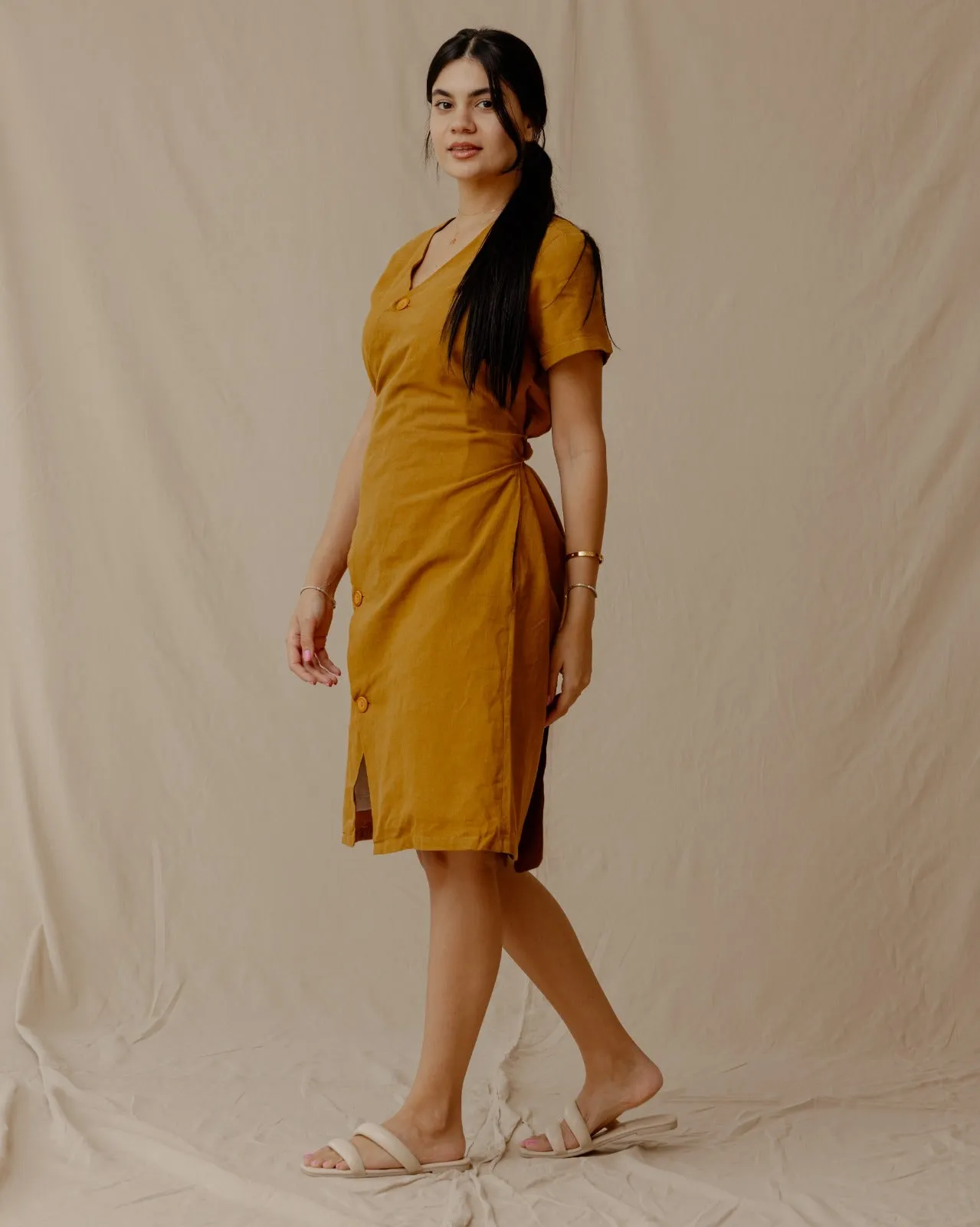 Resort Linen Dress Mustard