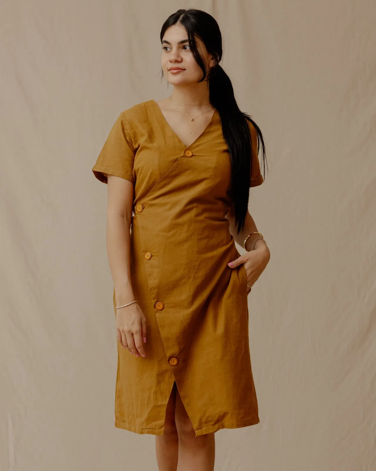 Resort Linen Dress Mustard