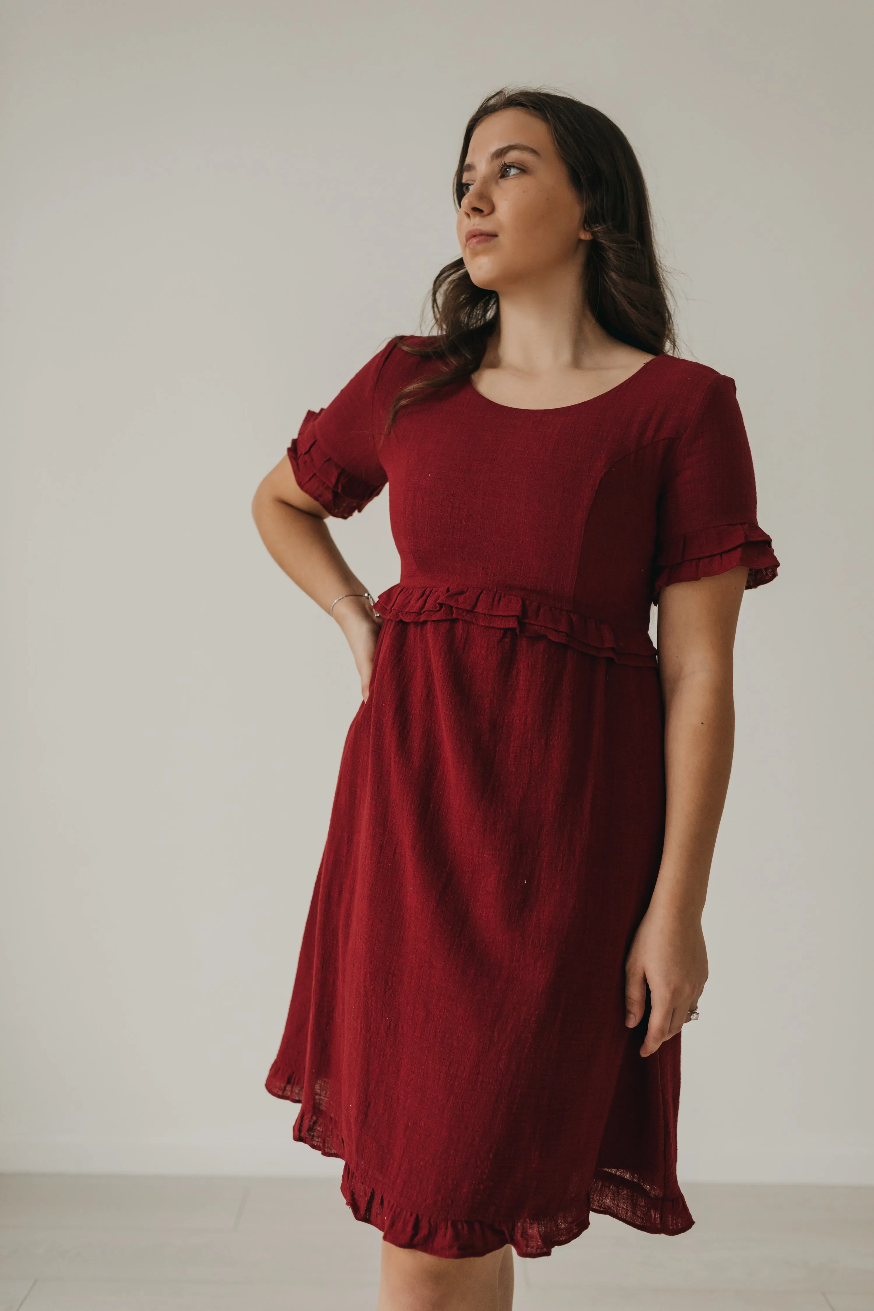 Rosie Knee Length Dress in Cranberry (XS-XXL)