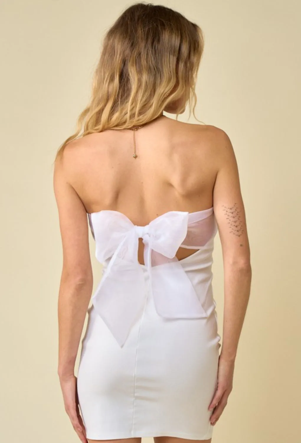 Sara white strapless bodycon mini dress