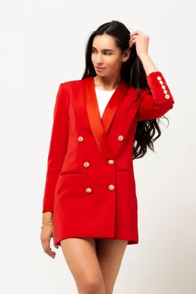 SATIN COLLAR BLAZER DRESS RED